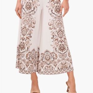 Halogen Cream Wide-Leg Pants with Brown Paisley Border Print